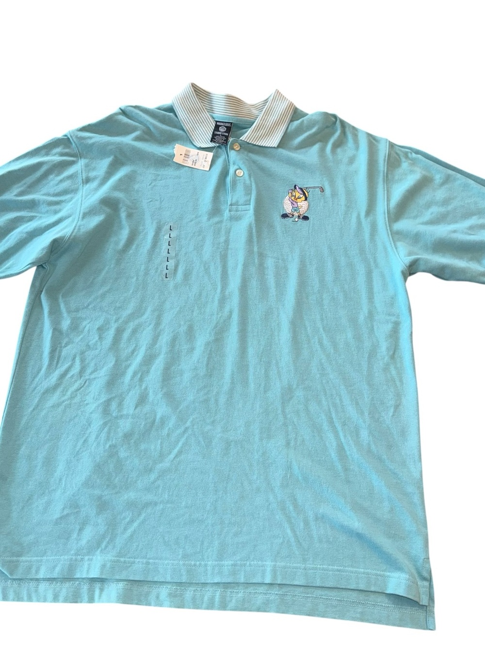 Warner Bros Polo Shirt Mens Large Aqua Blue Vintage Tweety Bird 90s NWT 90’s